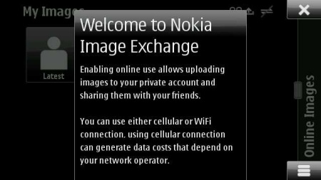 Nokia Image Exchange - welcome screen